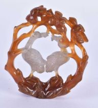 A 19TH CENTURY CHINESE CARVED AGATE FIGURE OF TWO BIRDS Qing, modelled under flowering branches.