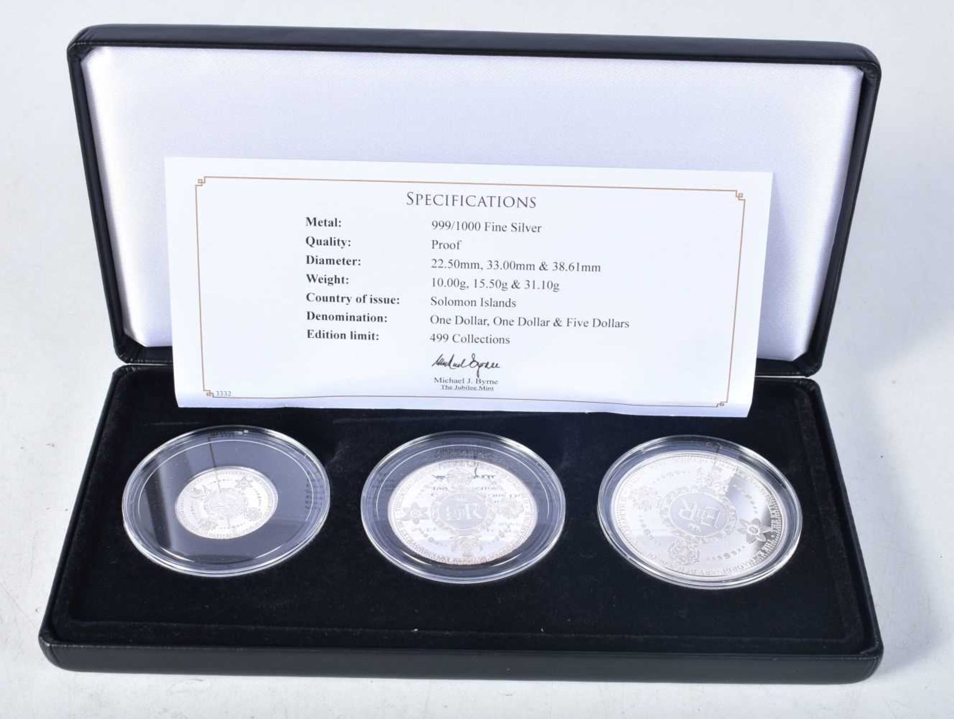 SOLOMON ISLANDS 2022 QEII PLATINUM JUBILEE SILVER PROOF THREE COIN SET, INCLUDES THE FIVE DEOLLARS