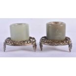 A PAIR OF CHINESE QING DYNASTY JADE ARCHERS RINGS. 103 grams. 5 cm x 4 cm.