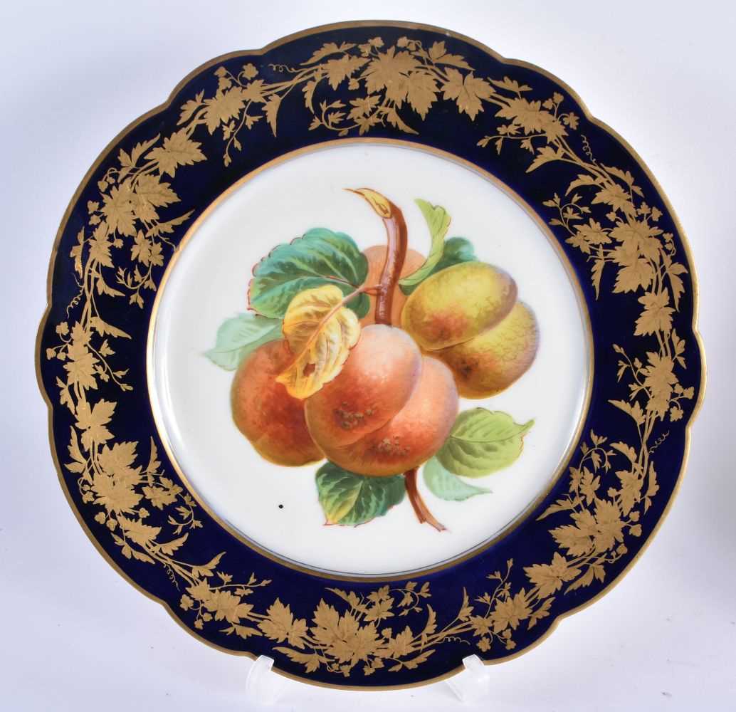 A PAIR OF LATE 19TH CENTURY FRENCH SEVRES PORCELAIN CABINET PLATES painted with panels of fruit, - Image 2 of 8