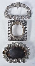 Three Victorian Silver Belt Buckles. Largest 7cm x 8.6cm, total weight 121g (3)