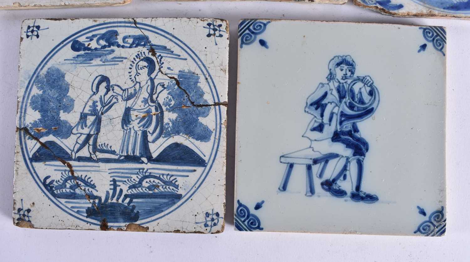 FIVE DELFT BLUE AND WHITE TILES. 12.5 cm square. (5) - Image 4 of 5