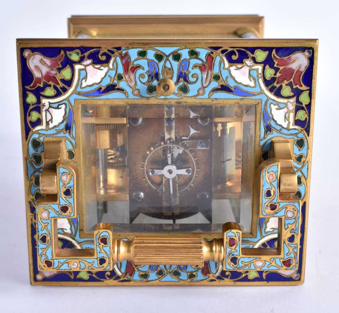 A LOVELY 19TH CENTURY FRENCH CHINESE MARKET CHAMPLEVE ENAMEL AND BRONZE REPEATING CARRIAGE CLOCK the - Image 7 of 8