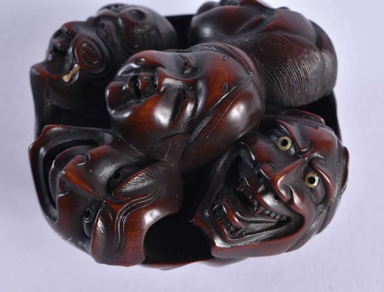 A 19TH CENTURY JAPANESE MEIJI PERIOD BOXWOOD NOH MASK NETSUKE finely carved, bearing old - Image 2 of 4