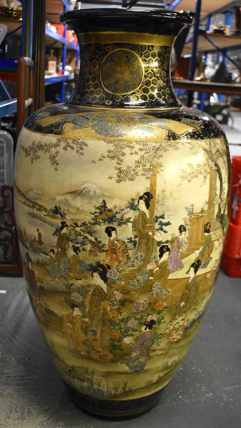 A MONUMENTAL 19TH CENTURY JAPANESE MEIJI PERIOD COUNTRY HOUSE SATSUMA VASE painted with geisha - Image 2 of 10