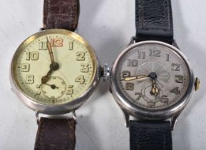 Two Silver Cased Trench Watches. Stamped Sterling, 3.5cm incl crown, working. total weight (2)