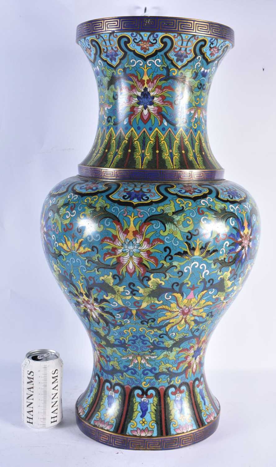 A VERY LARGE EARLY 20TH CENTURY CHINESE CLOISONNE ENAMEL VASE Late Qing/Republic, decorated with