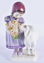 AN UNUSUAL GERMAN MEISSEN PORCELAIN GROUP depicting a child and a young goat. 17 cm high.