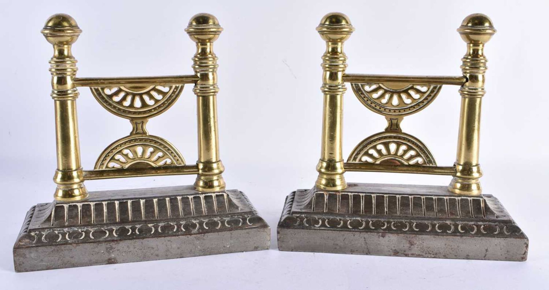 A LOVELY PAIR OF 19TH CENTURY ENGLISH AESTHETIC MOVEMENT BRONZE AND STEEL FIRESIDE DOGS Attributed
