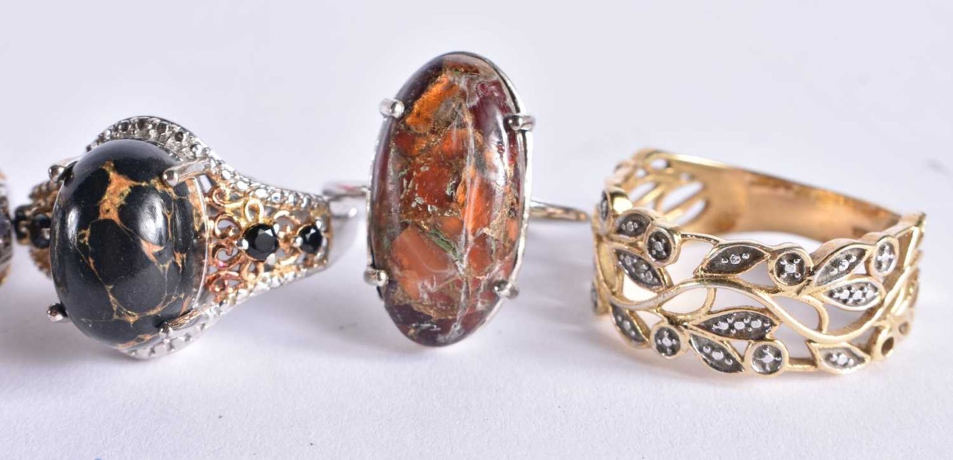 A collection of silver gemstone rings including Boulder Opal. 38 grams. O to S. (qty) - Image 4 of 5