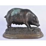 AN ANTIQUE FRENCH BRONZE FIGURE OF A TRUFFLE SOW PIG After Jules Moigniez. 22 cm x 16 cm.