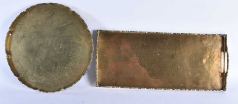 TWO 19TH CENTURY CHINESE ENGRAVED BRONZE DISHES Late Qing. Largest 40 cm x 18 cm. (2)