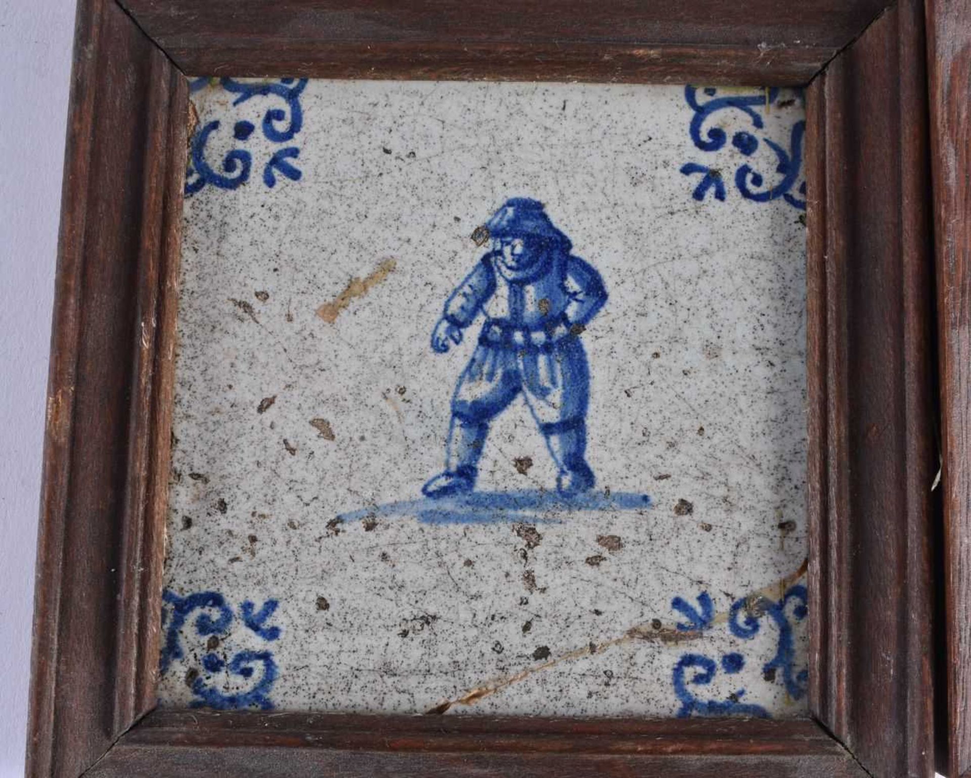 FOUR WOOD FRAMED DELFT BLUE AND WHITE TILES. 15 cm square. (4) - Image 5 of 6