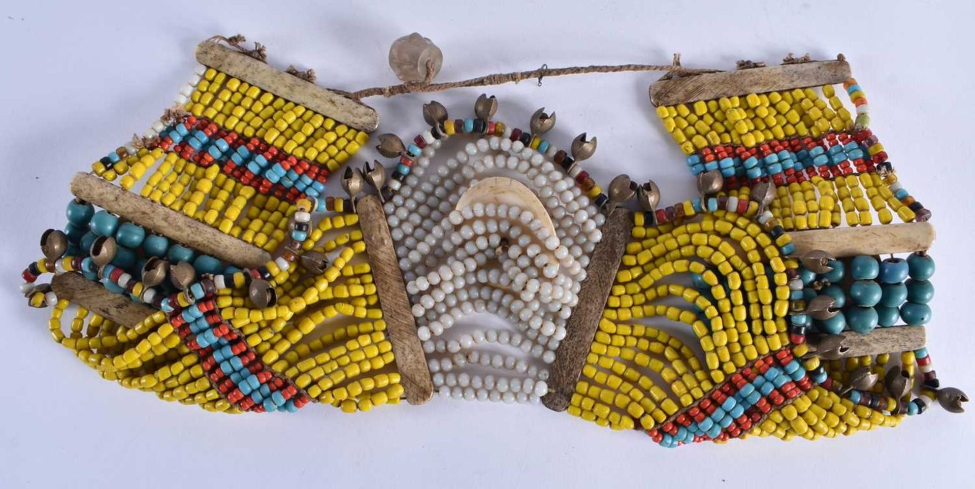 Folk Antique Tribal Naga Beaded Necklace w/ Bone & Bell Details. 80 cm long. - Image 6 of 6
