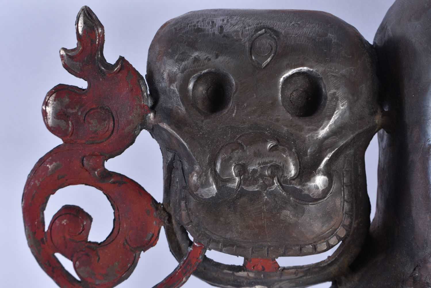 A LARGE 18TH CENTURY CHINESE TIBETAN MIXED METAL POLYCHROMED MASK. 44 cm x 42 cm. - Image 4 of 5