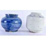 TWO 18TH/19TH CENTURY KOREAN JOSEON DYNASTY JARS. Largest 14 cm x 11 cm. (2)