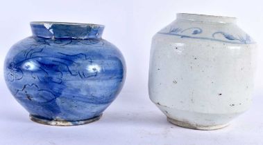 TWO 18TH/19TH CENTURY KOREAN JOSEON DYNASTY JARS. Largest 14 cm x 11 cm. (2)