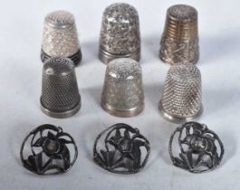 A Collection of Antique Silver (6 Thimbles and 3 Buttons), Marks incl Chester 1895. XRF tested for