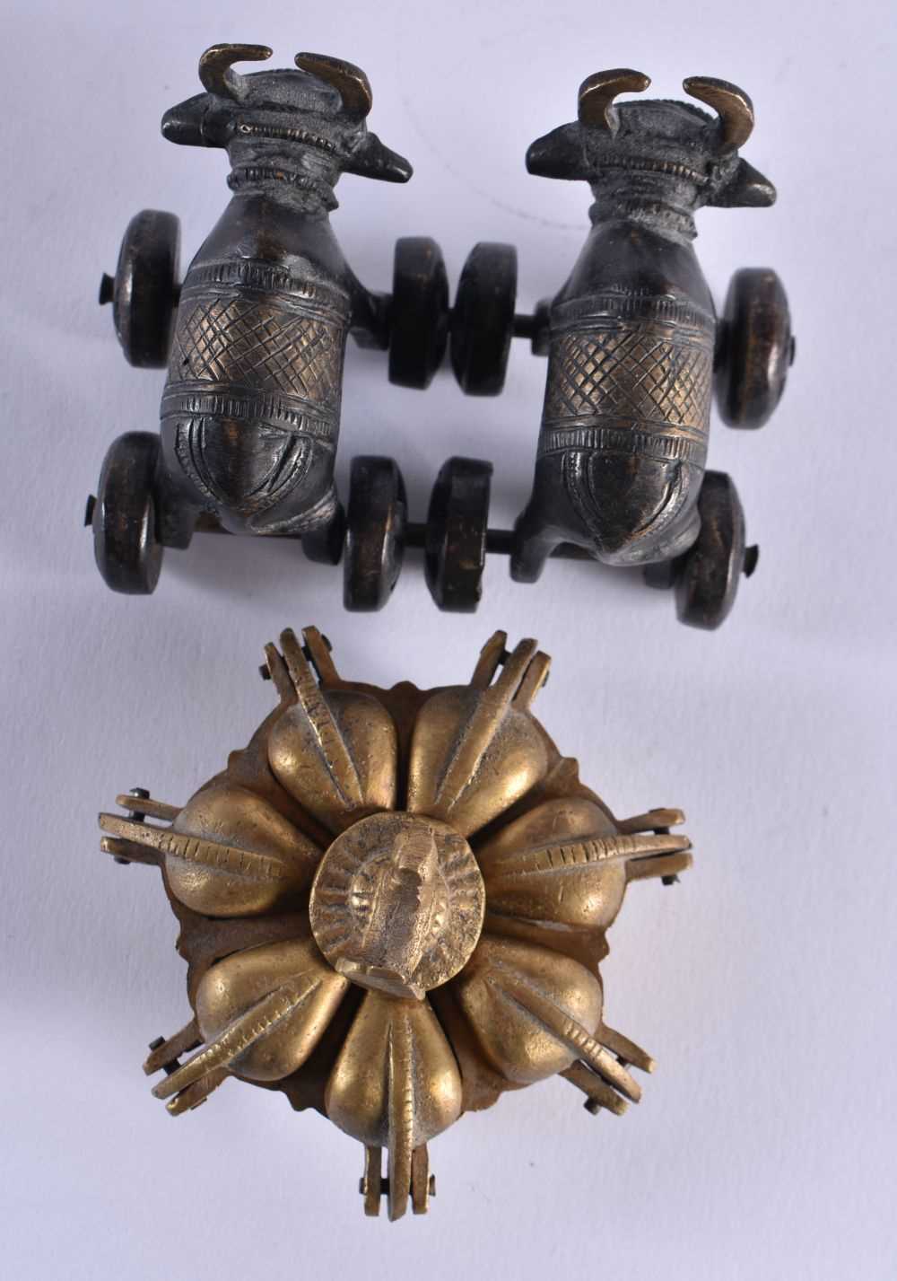 FOUR ANTIQUE INDIAN EASTERN BRONZES. Largest 12 cm wide. (4) - Image 7 of 8