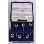 SIX SILVER COFFEE BEAN SPOONS. 36 grams. Sheffield 1946. 9.25 cm long. (6)