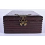 A 19TH CENTURY CHINESE CARVED HARDWOOD TRAVELLING VANITY BOX Qing. 15 cm x 10 cm.