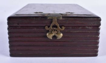 A 19TH CENTURY CHINESE CARVED HARDWOOD TRAVELLING VANITY BOX Qing. 15 cm x 10 cm.