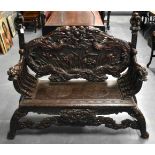 A LARGE 19TH CENTURY JAPANESE MEIJI PERIOD CARVED WOOD DRAGON BENCH. 125 cm x 125 cm.