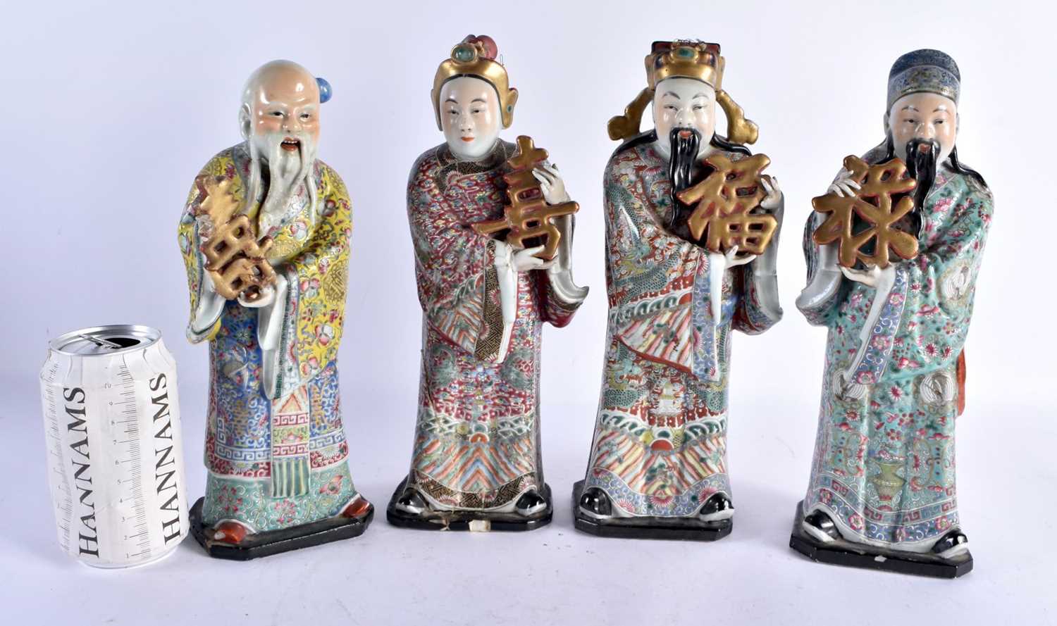 A SET OF FOUR LATE 19TH/20TH CENTURY CHINESE FAMILLE ROSE PORCELAIN FIGURES Late Qing, modelled as