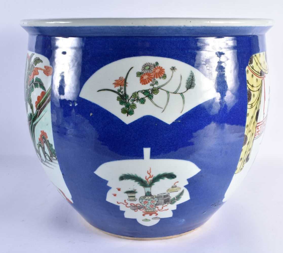 A LARGE 19TH CENTURY CHINESE POWDER BLUE FAMILLE VERTE ENAMELLED JARDINIERE Kangxi style, painted - Image 6 of 29