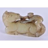 A 19TH CENTURY CHINESE CARVED GREEN JADE FIGURE OF A MONKEY AND HORSE Qing. 5.75 cm x 3 cm.