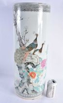 A LARGE CHINESE REPUBLICAN PERIOD FAMILLE ROSE PORCELAIN STICK STAND painted with exotic birds