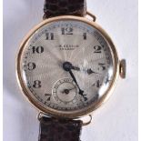 J.W. BENSON 9ct Gold Cased Antique Trench Style Wristwatch Hand-wind Working. 17 grams. 2.75 cm wide