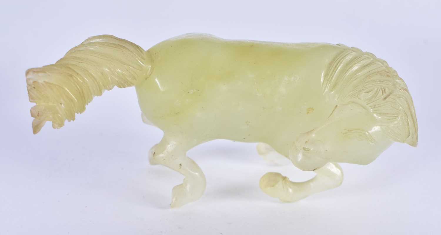 A SET OF SIX LATE 19TH CENTURY CHINESE CARVED JADE HORSES Late Qing, modelled in various forms and - Image 8 of 13