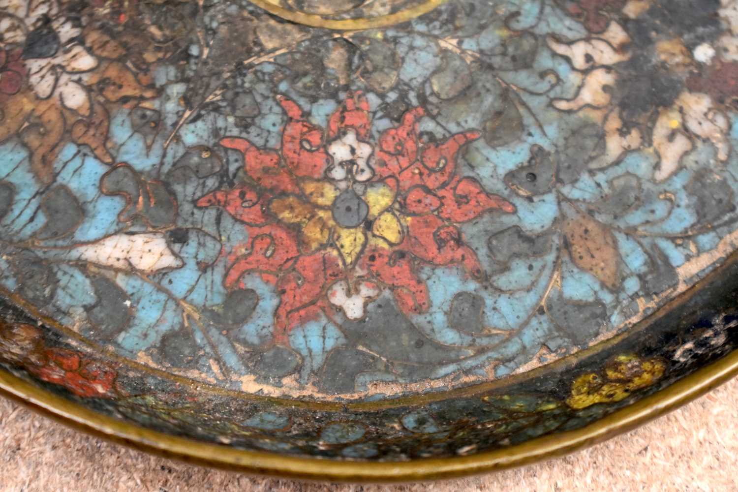 A VERY UNUSUAL 15TH CENTURY CHINESE CLOISONNE ENAMEL PLATE Ming, decorated with lotus to top and - Image 16 of 18