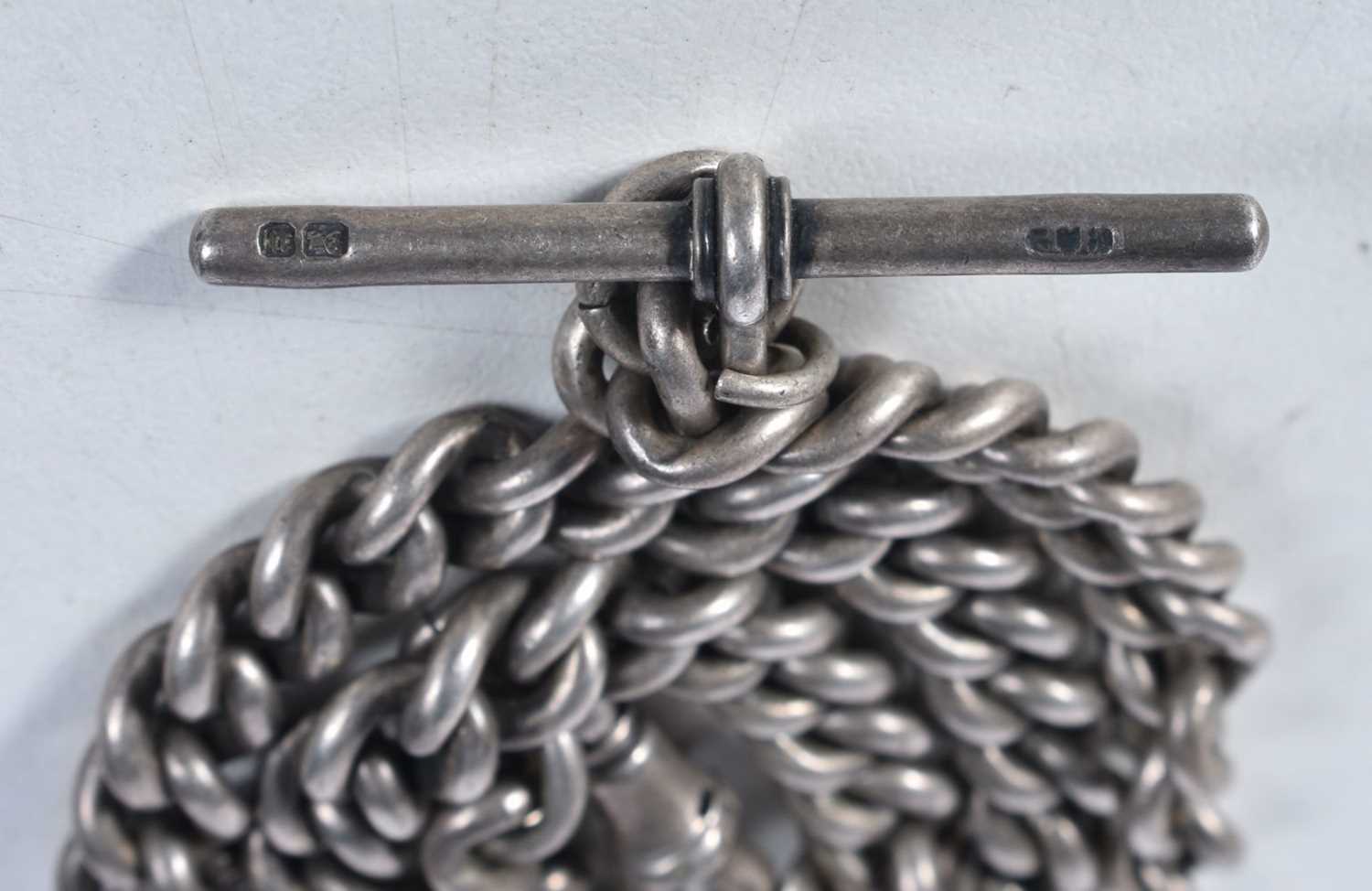 Silver antique watch chain with T-Bar and dog clip. Stamped Sterling. 37cm long, weight 49g - Bild 2 aus 2