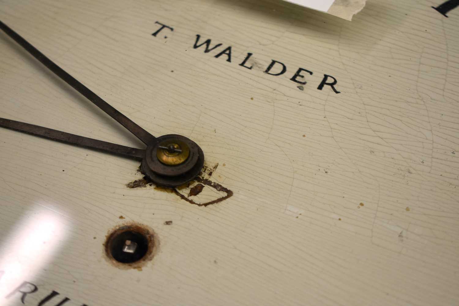 A RARE WOOD DIAL THOMAS WALDER OF ARUNDEL HANGING WALL CLOCK with black painted Roman numerals and - Image 13 of 19