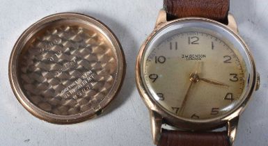 A 9 Carat Gold Cased JW Benson Wristwatch. Hallmarked Birmingham 375. 3.2cm incl crown, not working