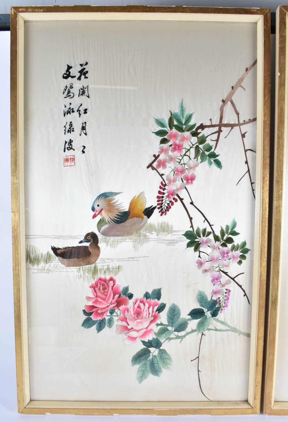 A LARGE PAIR OF EARLY 20TH CENTURY CHINESE SILK WORK EMBROIDERIES Late Qing/Republic. 78 cm x 48 - Image 2 of 8