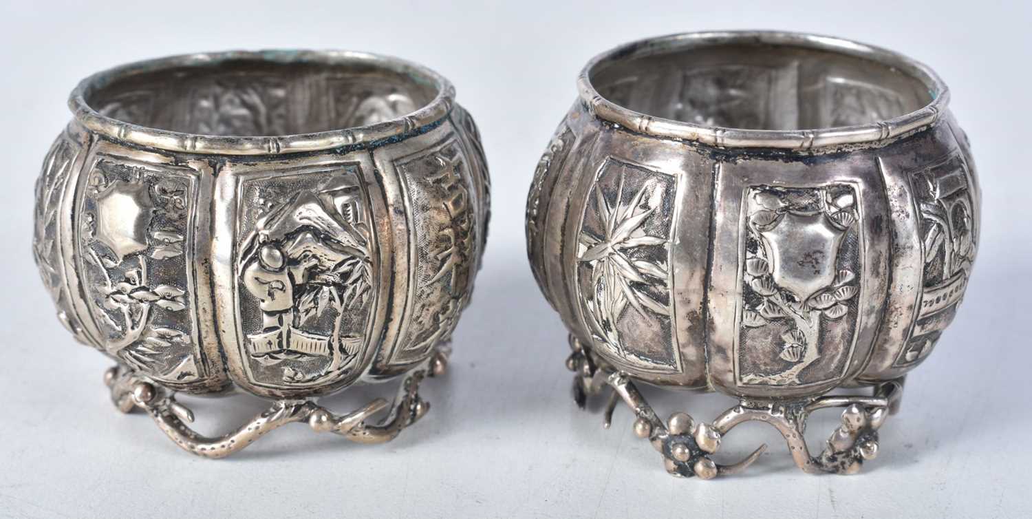 Two Chinese Silver Table Salts. Chinese Silver Marks. 3.8cm x 5.4cm, total weight 73g (2)