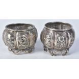 Two Chinese Silver Table Salts. Chinese Silver Marks. 3.8cm x 5.4cm, total weight 73g (2)