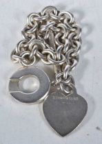 Silver belcher link bracelet with heart tag by designer Tiffany & Co. Stamped Tiffany 925. 19cm
