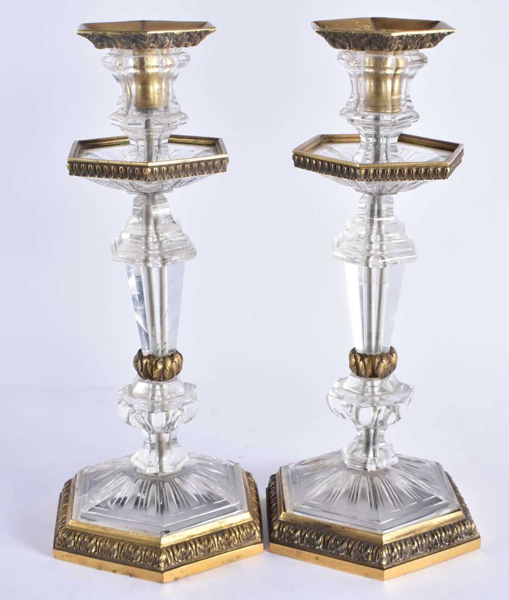 A FINE PAIR OF EARLY 19TH CENTURY CONTINENTAL BRONZE AND ROCK CRYSTAL CANDLESTICKS French of - Image 6 of 8