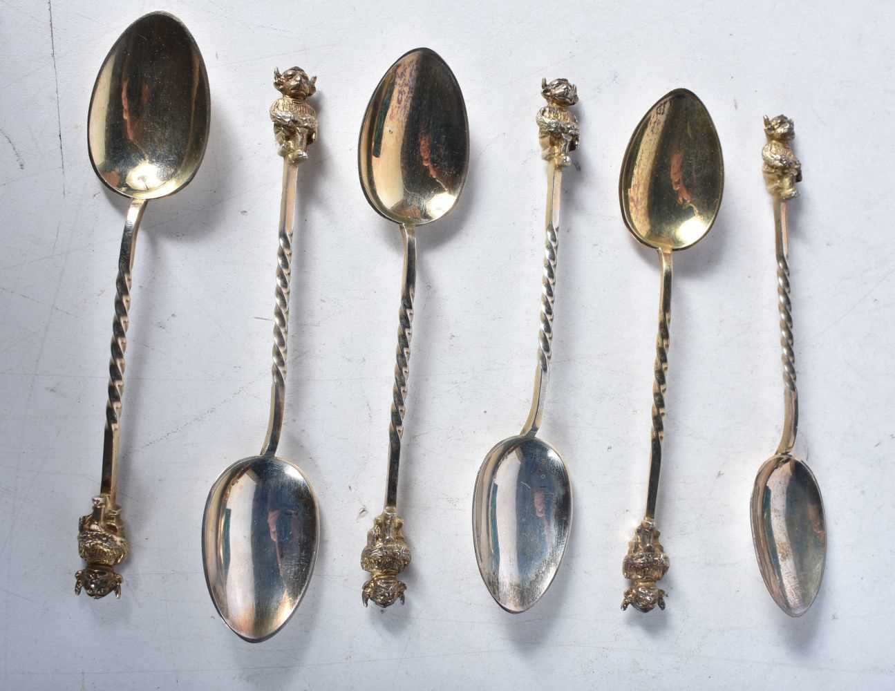 A Victorian Cased Set of Six Silver Gilt "Lincoln Imp" Spoons by Martin Hall and Co. Hallmarked - Image 2 of 4