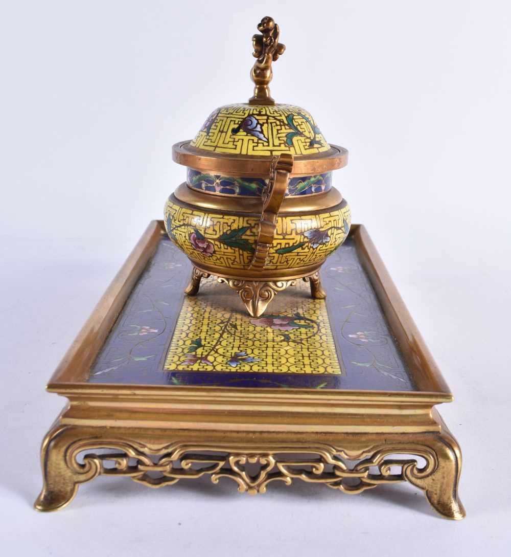A FINE 19TH CENTURY FRENCH BRONZE AND CHAMPLEVE ENAMEL DESK GARNITURE in the manner of - Image 7 of 14