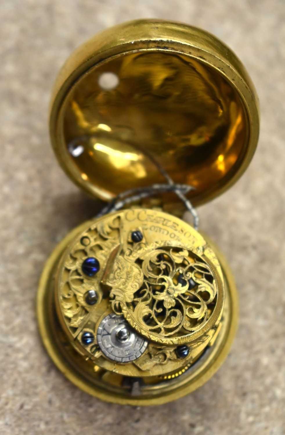 Gents pair case, verge/fusee, key wound and set, open face pocket watch, made by C. Charleson, - Image 4 of 7