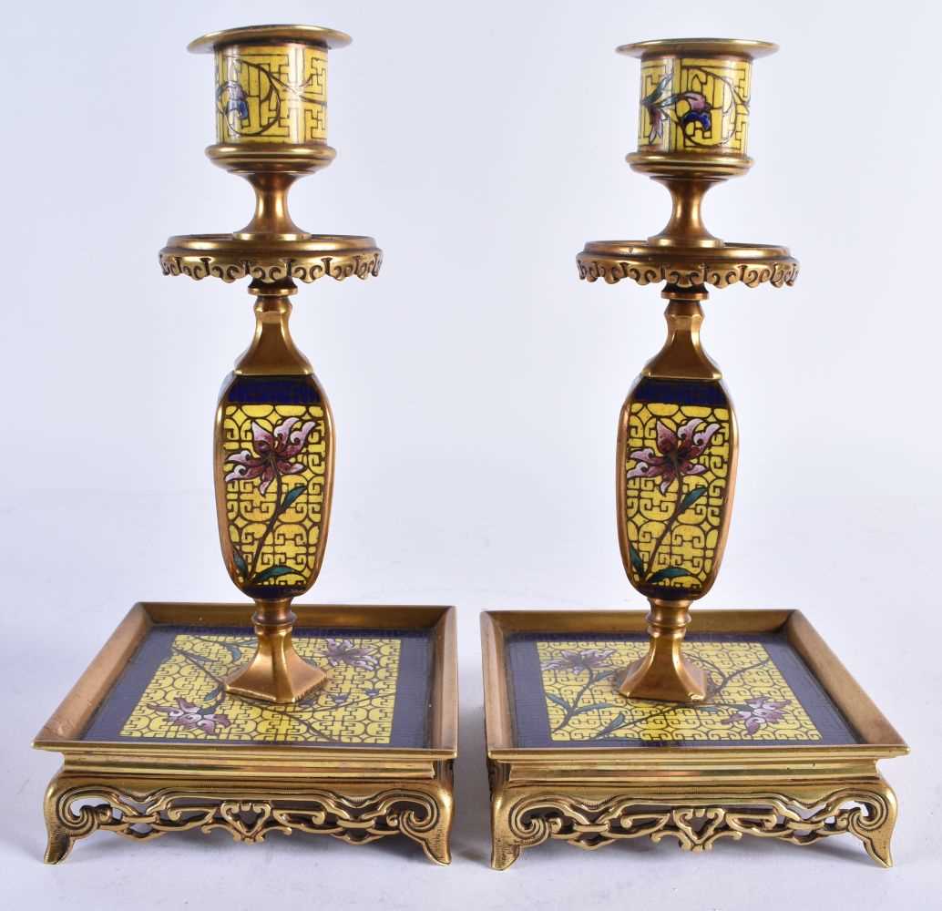 A FINE 19TH CENTURY FRENCH BRONZE AND CHAMPLEVE ENAMEL DESK GARNITURE in the manner of - Image 10 of 14