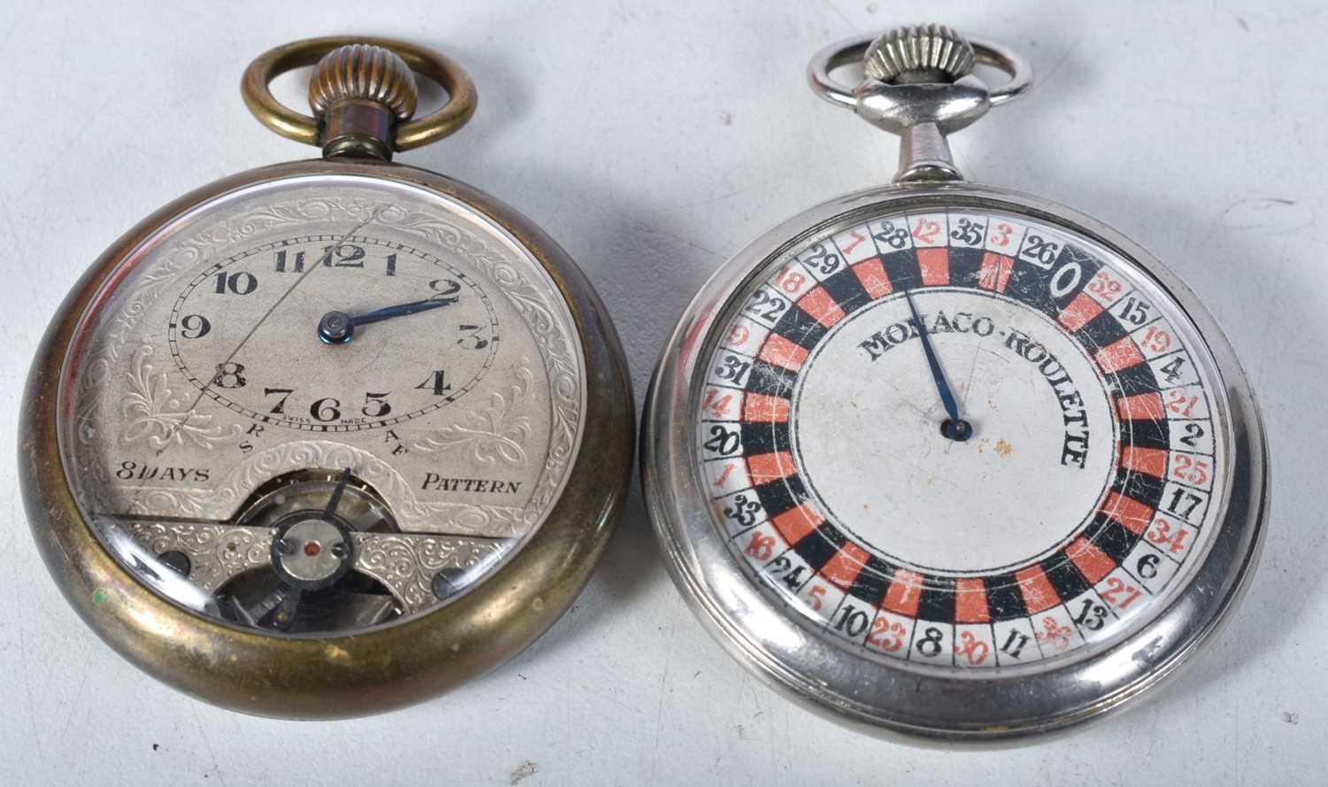 "Pocket Watch" "Game Clock" Mechanical Roulette Monte-Carlo together with a Hebdomas Style 8 Day