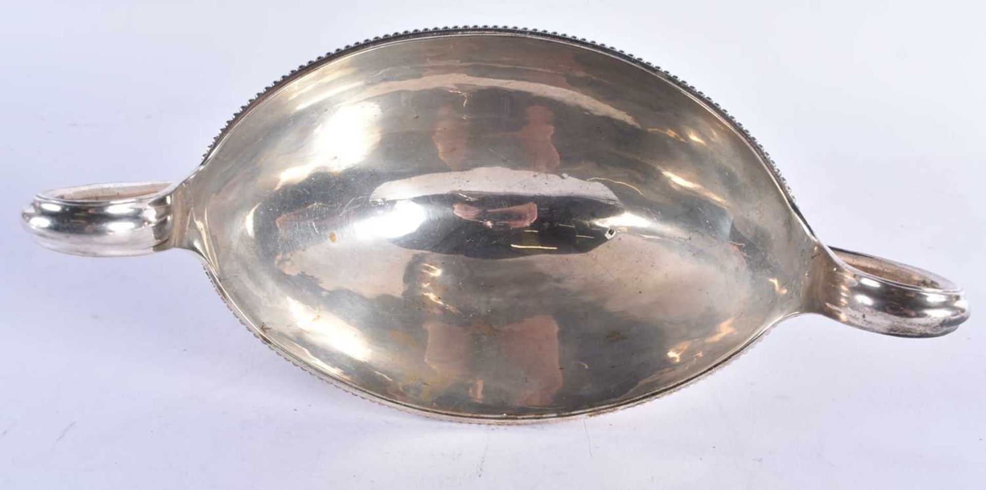 A GEORGE III SILVER SAUCE TUREEN AND COVER with interesting Bishops Mitre crest. 560 grams. London - Image 6 of 7