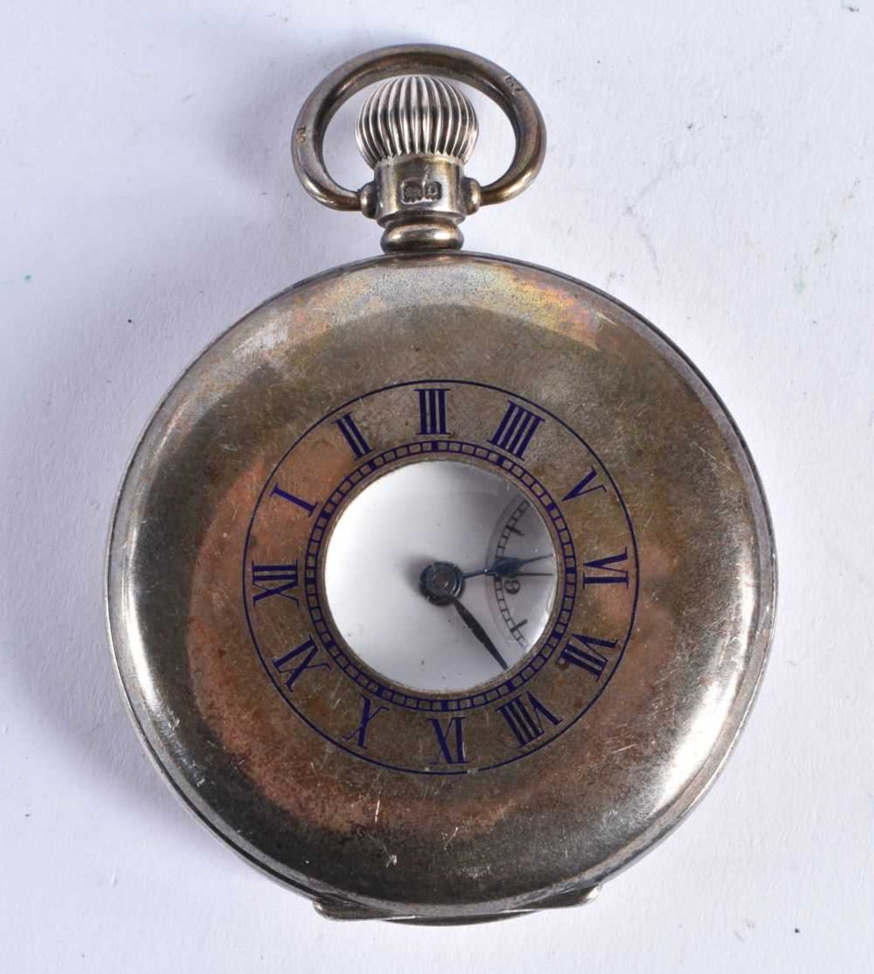 J.W. BENSON .925 Silver Gents Vintage Half Hunter Pocket Watch Hand-wind Working. Birmingham 1928. - Image 2 of 5