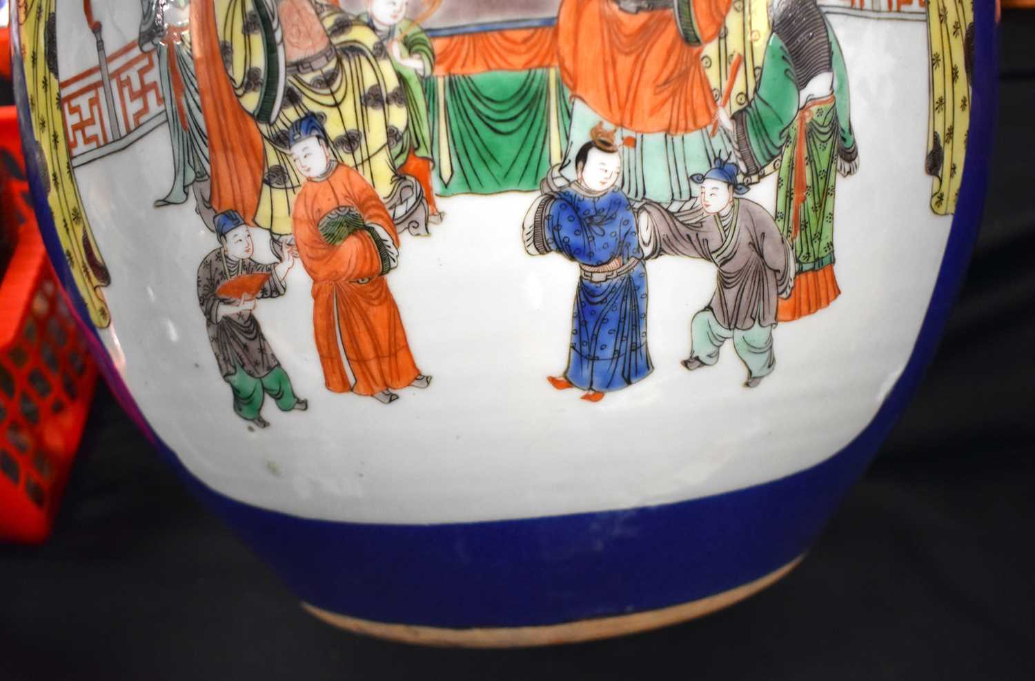 A LARGE 19TH CENTURY CHINESE POWDER BLUE FAMILLE VERTE ENAMELLED JARDINIERE Kangxi style, painted - Image 11 of 29